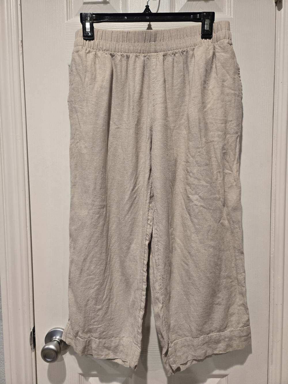 Old Navy Pants Womens PM Beige Pull On Linen Blend Wide Leg Crop Pull On Casual